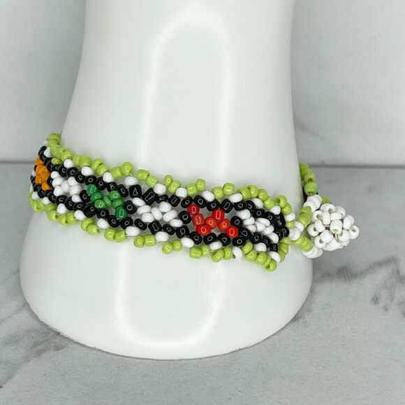 Colorful Beaded Toggle Close Bracelet Green White Yellow Red Orange Black - Picture 8 of 8